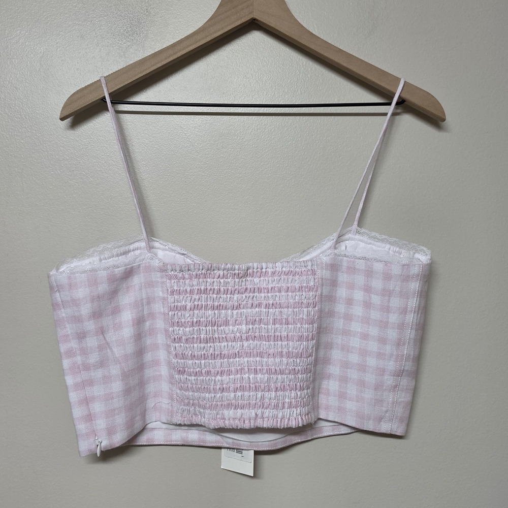 LoveShackFancy Amorana Angel Top Pink Gingham Linen Crop Cami‎ NWT Size 12 $245 - Picture 5 of 10